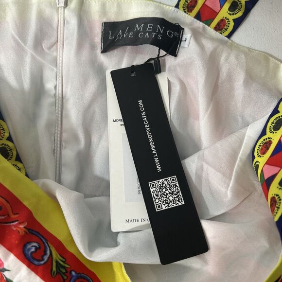 Lai Meng Five Cats Maxi‎ Dress Womens Large Red Abstract Beach Sleeveless - Picture 5 of 7